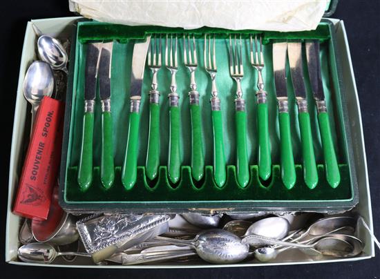 A collection of assorted silver teaspoons, etc.
